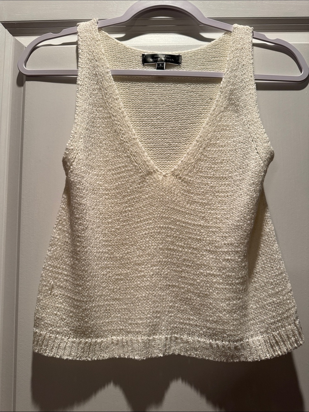 Blue Blush Cream V-Neck Knit Tank